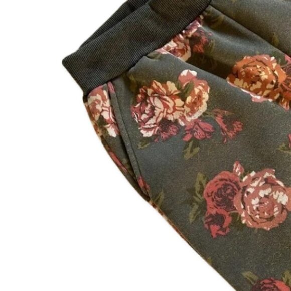 Lit26 Fleece Jogger Pants Black Pink Rose Print Large - Picture 5 of 6